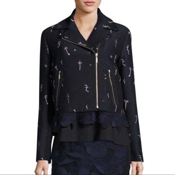 Jason Wu Jackets & Blazers - Grey Jason Wu Embroidered Face Crop Moto Jacket